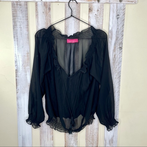 Pookie & Sebastian Tops - Pookie & Sebastian Black Sheer Ruffle Top Womens S